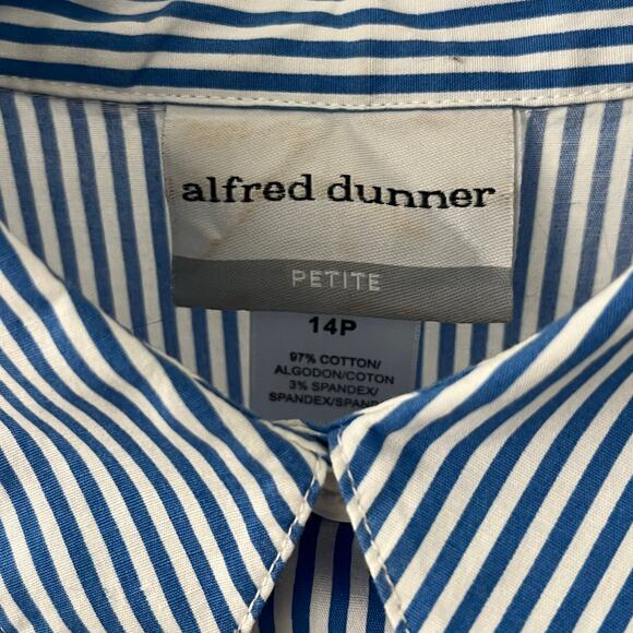 Alfred Dunner Blue White Stripe Floral 3/4 Cuff Sleeve Blouse ~ Women's 14P - Picture 3 of 4